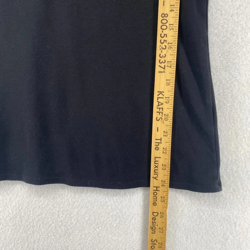 EILEEN FISHER Top S Organic Cotton Ribbed Jersey Scoop Neck Elbow Sleeve Black - Picture 8 of 9